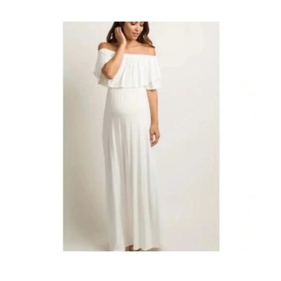 Pinkblush Cream Off The Shoulder Ruffle Maxi Dress - Picture 4 of 10